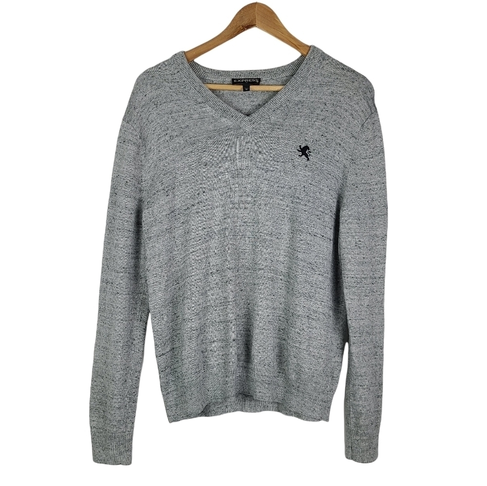 Express Gray V Neck Knit Sweater Medium